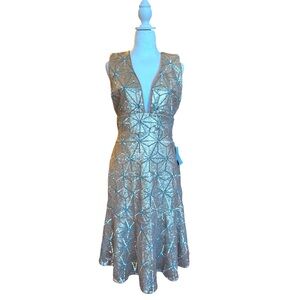Sequined Deep-V Dress by Harlyn, Retail $599